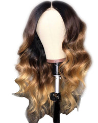 Ombre Remy Human Hair Body Wave Hair 13x4 Lace Frontal Wig 8-24inch 1B/27 Color