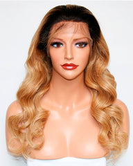 Ombre Remy Human Hair Body Wave Hair 13x6 Lace Frontal Wig 8-26inch 1B/27 Color