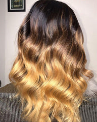 Ombre Remy Human Hair Body Wave Hair 4x4 Lace Closure Wig 14-26inch 1B/27 Color