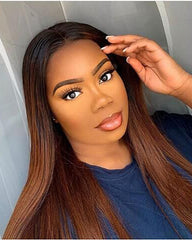Ombre Remy Human Hair Straight 13x4 Lace Frontal Wig 8-26inch 1B/30 Color