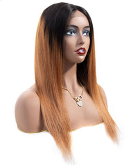 Ombre Remy Human Hair Straight 13x6 Lace Frontal Wig 8-26inch 1B/30 Color