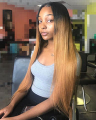 Ombre Remy Human Hair Straight 13x6 Lace Frontal Wig 8-26inch 1B/30 Color
