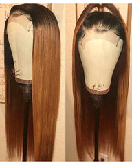 Ombre Remy Human Hair Straight 4x4 Lace Closure Wig 12-26inch 1B/30 Color