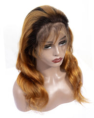 Ombre Remy Human Hair Body Wave Hair 13x4 Lace Frontal Wig 12-24inch 1B/30 Color