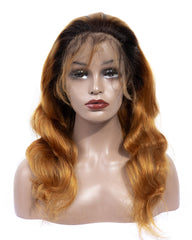 Ombre Remy Human Hair Body Wave Hair 13x4 Lace Frontal Wig 12-24inch 1B/30 Color