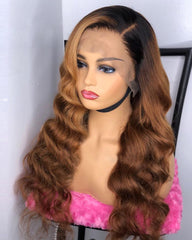 Ombre Remy Human Hair Body Wave Hair 13x6 Lace Frontal Wig 8-26inch 1B/30 Color