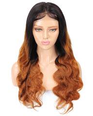 Ombre Remy Human Hair Body Wave Hair 4x4 Lace Closure Wig 14-26inch 1B/30 Color