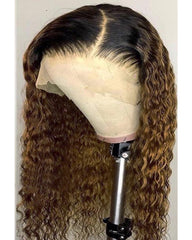Ombre Remy Human Hair Deep Curly Wave Hair 13x6 Lace Frontal Wig 12-26inch 1B/30 Color