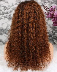 Ombre Remy Human Hair Deep Curly Wave Hair 13x4 Lace Frontal Wig 12-24inch 1B/30 Color
