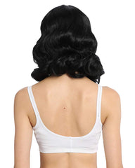 Synthetic Long Finger Wavy Wigs for Women Rockabilly Vintage Wig Audrey Hepbum Short Bang Wig Black Color
