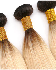 Ombre Remy Braziian Straight Human Hair 3 Bundles 8-28inch 1B/613 Color