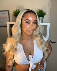 Ombre Remy Human Hair Body Wave Hair 13x4 Lace Frontal Wig 12-24inch 1B/613 Color