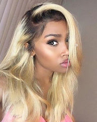 Ombre Remy Human Hair Straight 13x6 Lace Frontal Wig 8-24inch 1B/613 Color