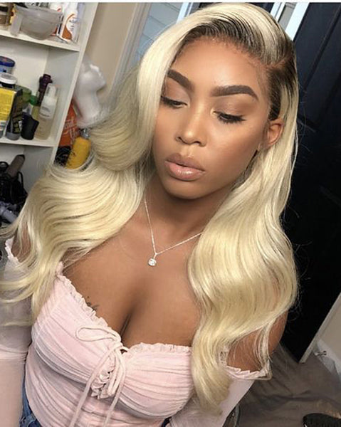 Ombre Remy Human Hair Body Wave Hair 13x6 Lace Frontal Wig 12-26inch 1B/613 Color