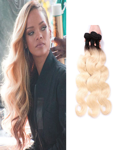Ombre Remy Braziian Body Wave Human Hair 3 Bundles 10-26inch 1B/613 Color