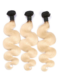 Ombre Remy Braziian Body Wave Human Hair 3 Bundles 10-26inch 1B/613 Color