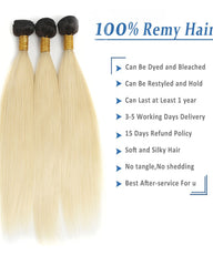 Remy Brazilian Ombre Human Hair 3 Bundles Weaves with 13x4 Lace Frontal Straight Hair 1B/613 Color