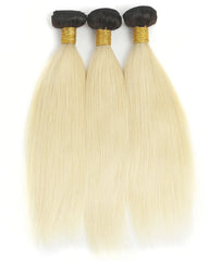 Remy Brazilian Ombre Human Hair 3 Bundles Weaves with 13x4 Lace Frontal Straight Hair 1B/613 Color