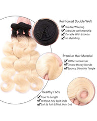 Ombre Remy Braziian Body Wave Human Hair 3 Bundles 10-26inch 1B/613 Color