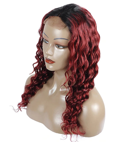 Remy Human Hair Deep Wave Hair 4x4 Lace Frontal Wig 8-26inch 1B/99J Color