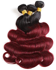 Remy Brazilian Human Hair Bundles Weaves with 13x4 Lace Frontal Body Wave Hair 1B/99J Color