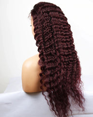 Remy Human Hair Deep Wave Hair 13x4 Lace Frontal Wig 8-26inch 1B/99J Color