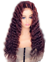 Remy Human Hair Deep Wave Hair 13x4 Lace Frontal Wig 8-26inch 1B/99J Color