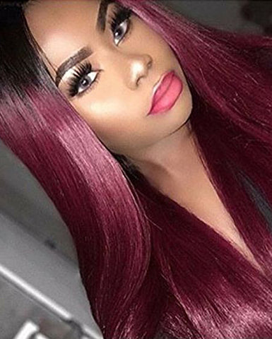 Synthetic Straight Hair 13x4 Lace Frontal Wig 1B/99J Color