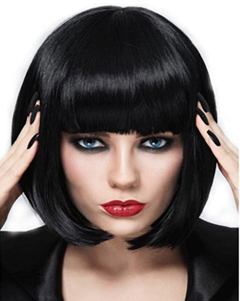 Short Bob Wigs Black Wig for Women with Bangs Straight Synthetic Wig 12inch