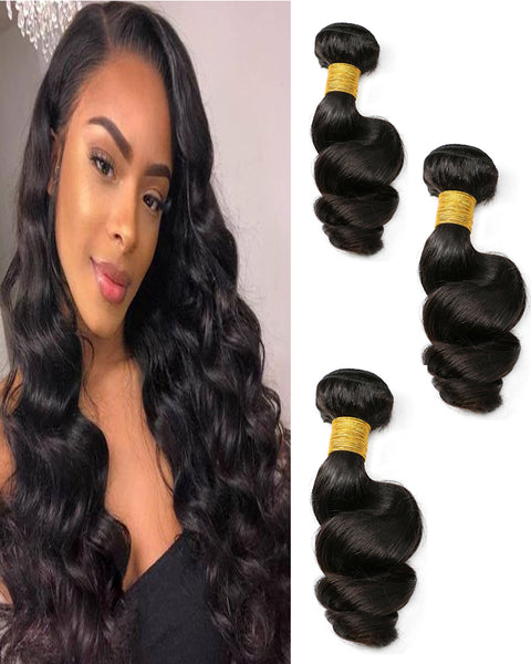 Remy Braziian Loose Wave Human Hair 3 Bundles 10-28inch Natural Color
