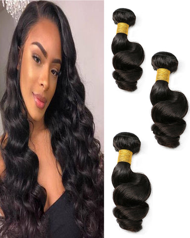 Remy Braziian Loose Wave Human Hair 3 Bundles 10-28inch Natural Color
