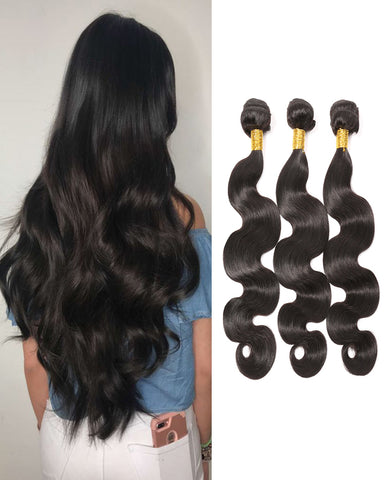 Remy Braziian Body Wave Human Hair 3 Bundles 8-28inch Natural Color