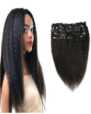 Clip In Human Hair Extensions Brazilian Remy Kinky Straight Hair Natural Color 7 Pieces/Set 100 grams