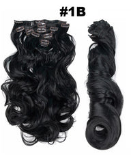 Clip In Synthetic Hair Extensions 8 Pieces 22inch Long Hairpiece Wavy Heat Resistant Hair