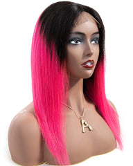 Ombre Remy Human Hair Straight 13x6 Lace Frontal Wig 10-26inch 1B/Pink Color
