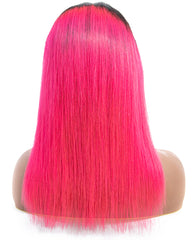 Ombre Remy Human Hair Straight 13x6 Lace Frontal Wig 10-26inch 1B/Pink Color
