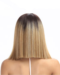 Lace Front Wig Straight Hair 14 Inch For Black Women Ombre Color Hair Synthetic Wig