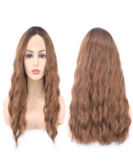 Synthetic Wig Fiber Wave Hair Lace Front Bronw Wig for Women Dark Rooted Brown Wigs Mixed Blonde Lace Wigs 18 inch