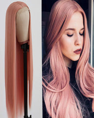Long Straight Hair Pink Color Lace Wigs Glueless Heat Resistant Fiber Hair Synthetic Lace Front Wigs for Fashion Women