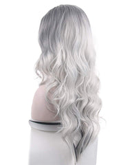 Silver Grey Costume Wigs for Women Halloween Curly Long Wavy Fashion Cosplay Ombre Black Mix Gray Hair Wigs with Wig Cap