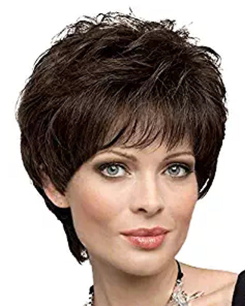 Short Wigs for Women Human Hair Wigs with Bangs Dark Brown Hair Wig