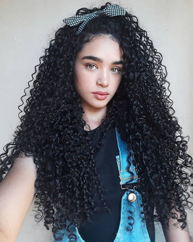 Synthetic Hair 13x6 Lace Front Wigs Kinky Curly Wig For Black Women Pre Plucked with Baby Hair 18inch Black Color