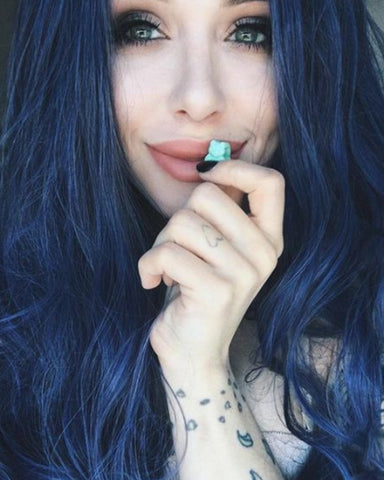 Blue Ombre Lace Front Wig Glueless Long Wavy Dark Blue Synthetic Wig with Dark Roots Middle Parting Ombre Lace Wig Heat Resistant 22 inches