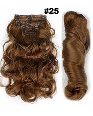 Clip In Synthetic Hair Extensions 8 Pieces 22inch Long Hairpiece Wavy Heat Resistant Hair
