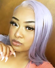 Synthetic Straight Hair 13x6 Lace Front Wig 14inch Light Purple Bob Wig for Women Pre Plucked with Natural Hairline and Baby Hair