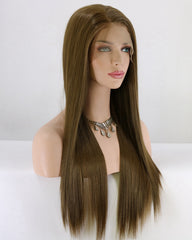 Synthetic Straight Hair 13x6 Lace Frontal Wig 22-24inch Brown Color Fiber Hair Wigs
