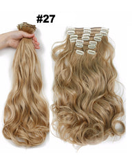 Clip In Synthetic Hair Extensions 8 Pieces 22inch Long Hairpiece Wavy Heat Resistant Hair