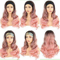 Ombre Pink Headband Wig Long Body Wave Synthetic Glueless Heat Safe Natural Wave