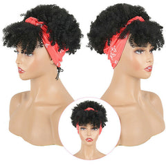 Afro Women's Short Kinky Curly Brown Wig Headband Wig Headwrap Wig Turban Wig