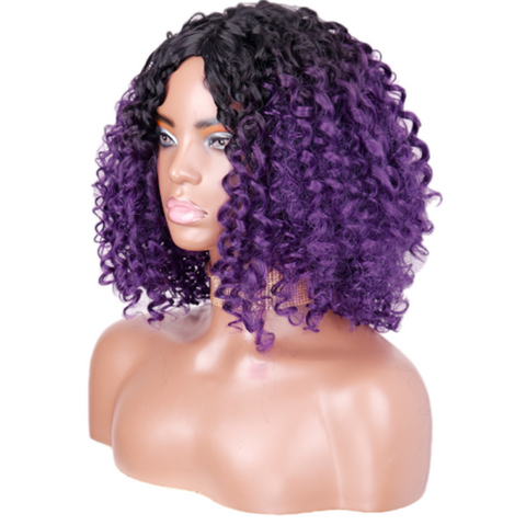 Short Afro Curly Wigs for Black Women Full Synthetic Natural Purple With Black